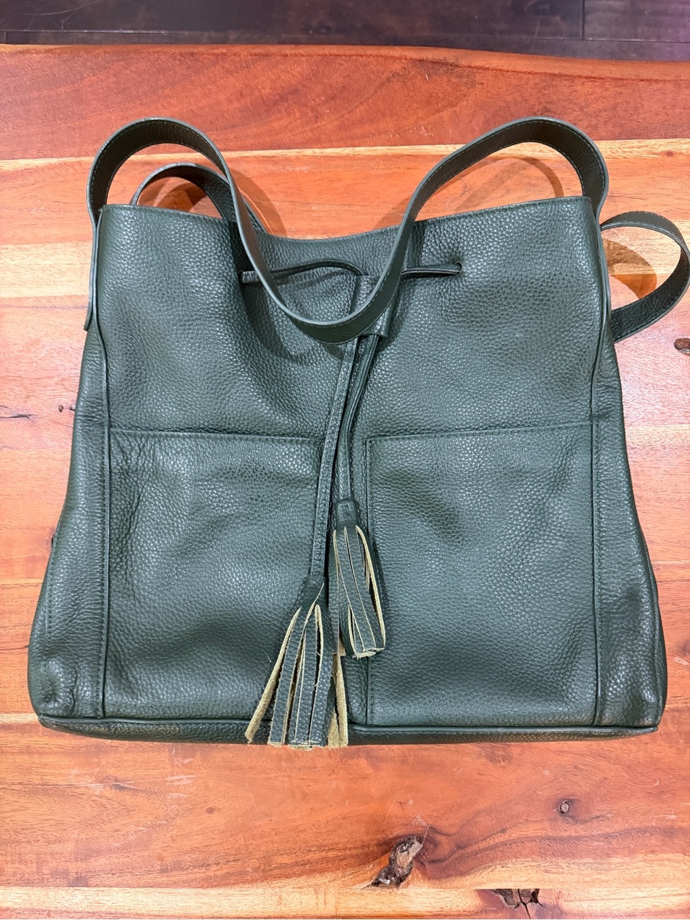 Rich Forest Green Leather Hobo with Tassel Detail